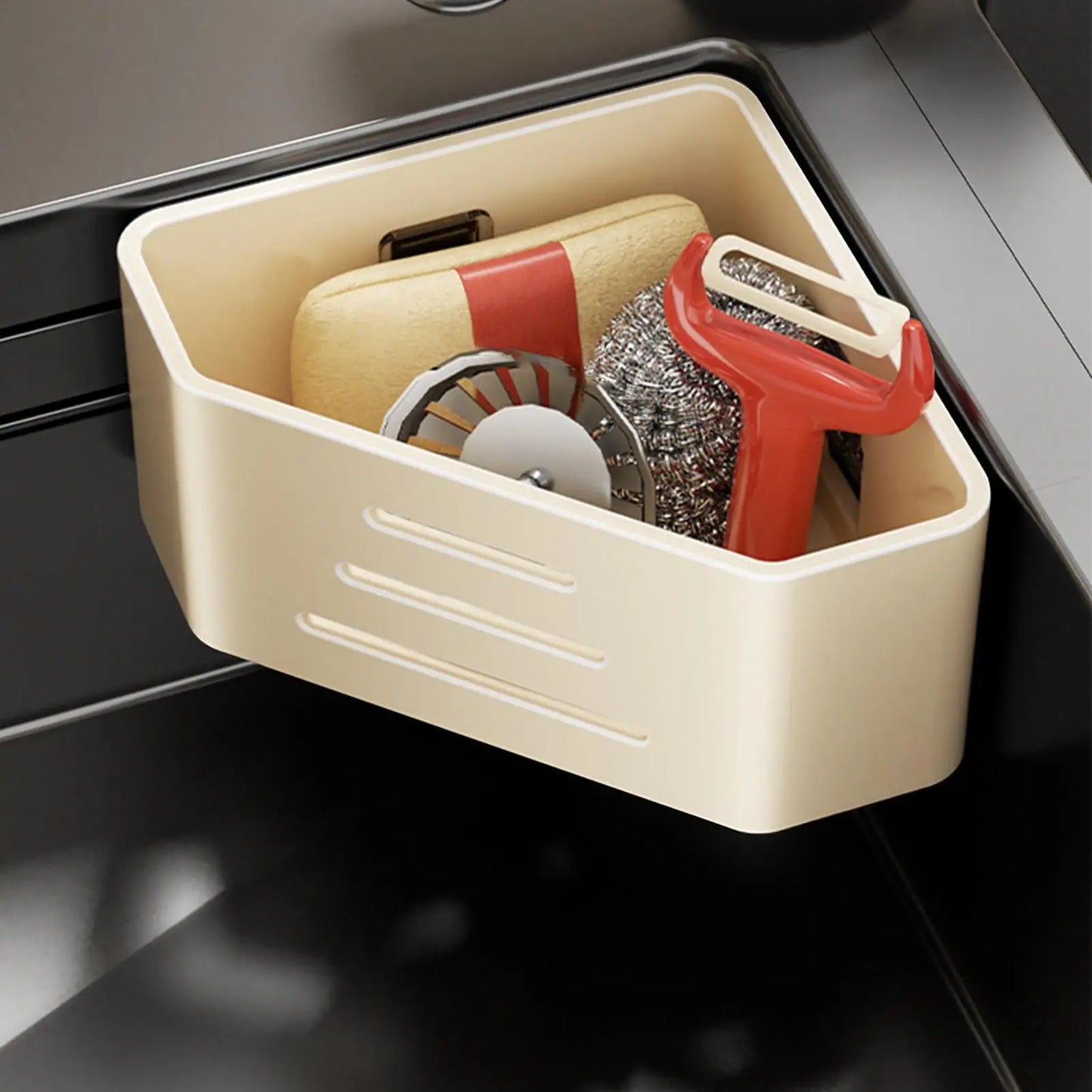 Kitchen Sink Sponge Holder & Drain Basket Organizer Rack