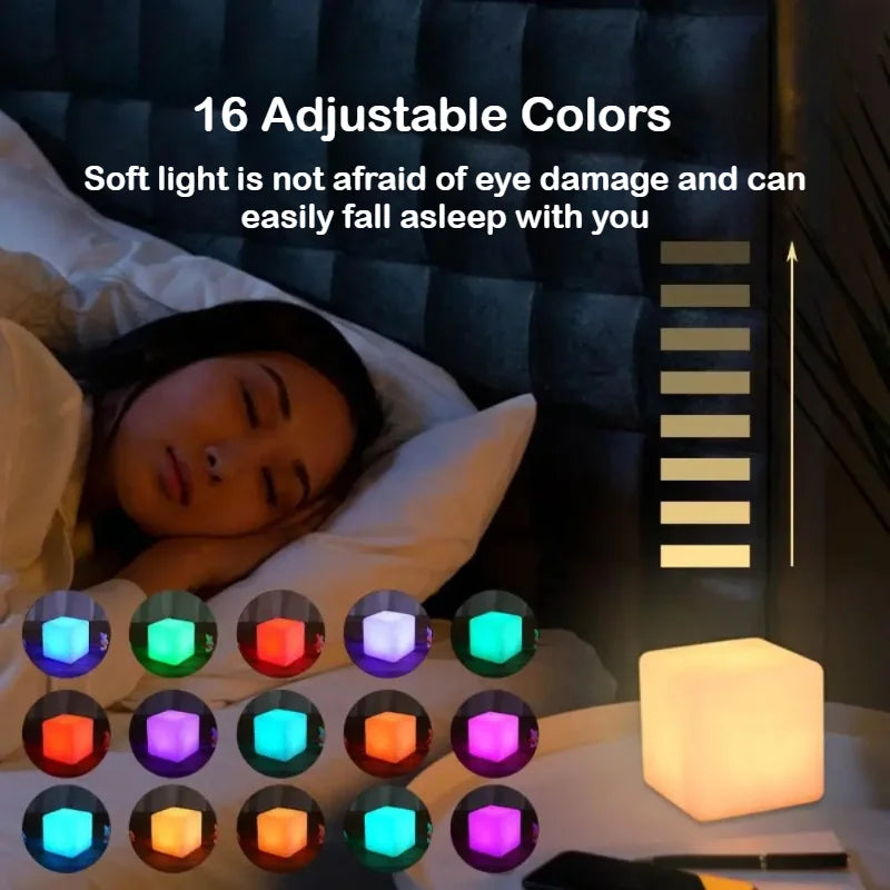 LED Cube Table Lamp – Dimmable RGB Night Light with Remote