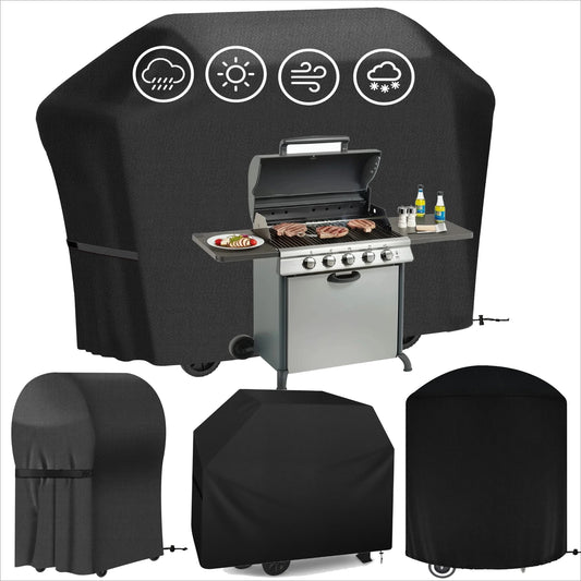 4 Style Large Grill Cover Rip-Proof Garden Waterproof BBQ Gas Furniture Covers Anti-UV Fade Resistant Adjustable Cover Black Peaceful Pleasures Health and Wellness