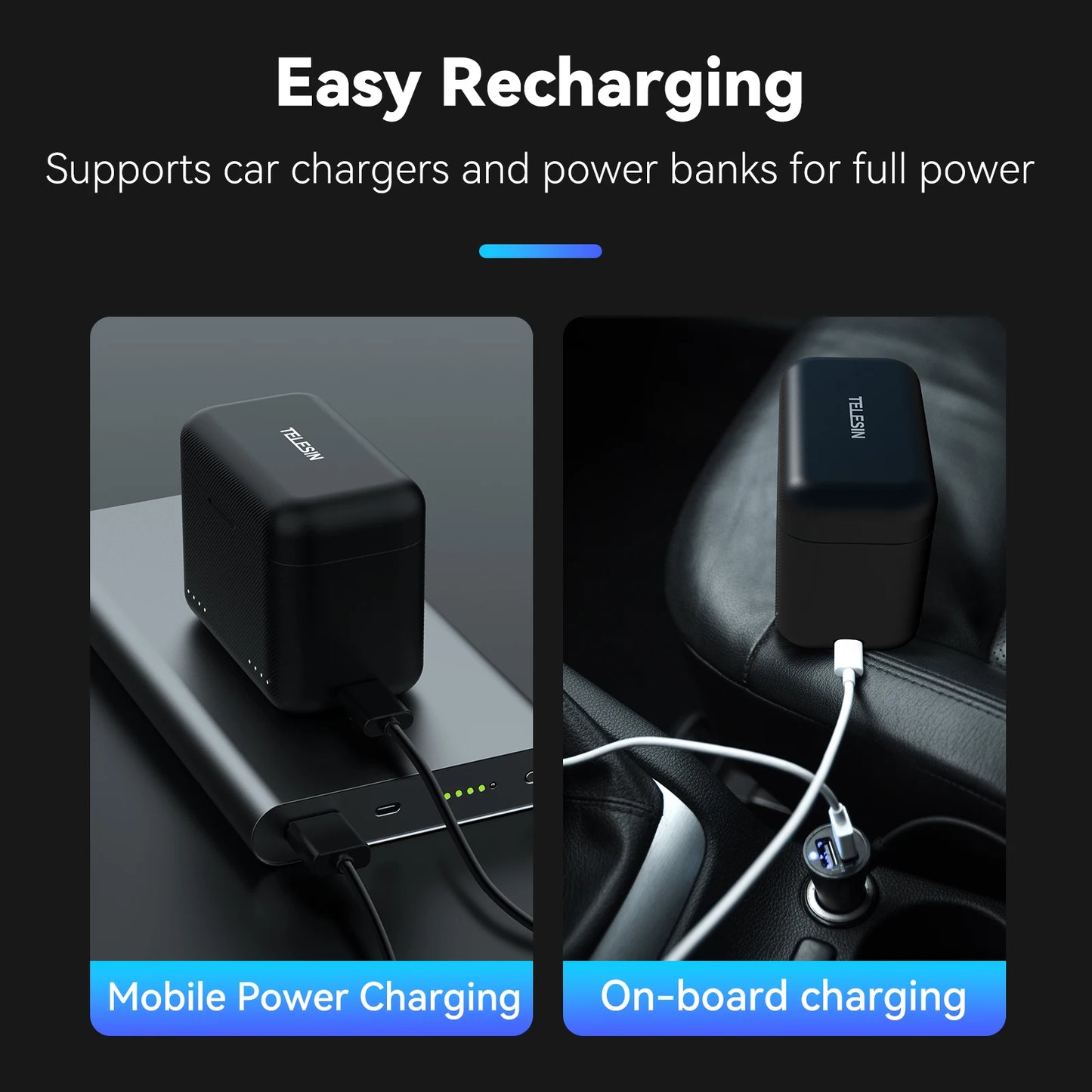 TELESIN Portable Battery Charger For Insta360 X3 X4 Battery 2 Slots TF Card Battery Storage Charger Box For Insta 360 X3 X4 Peaceful Pleasures Health and Wellness