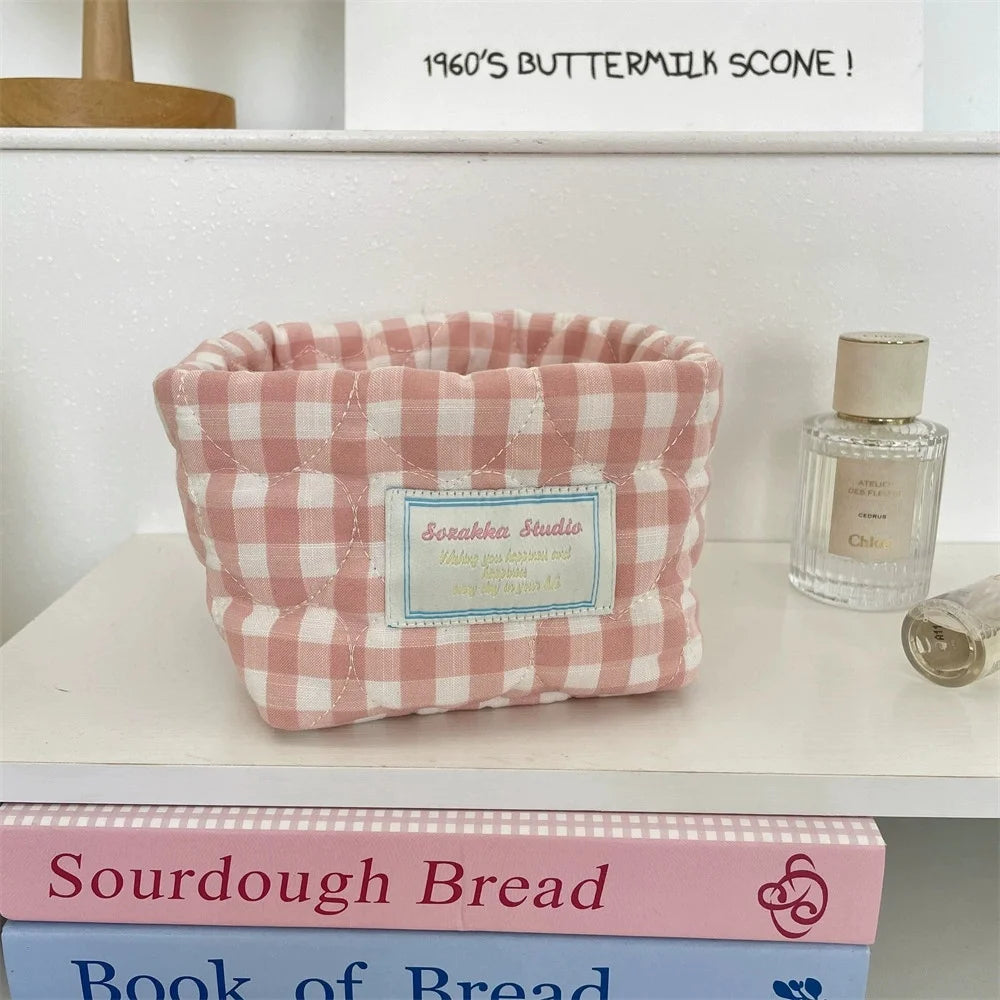 Foldable Checkered Heart Storage Basket | Quilted Organizer