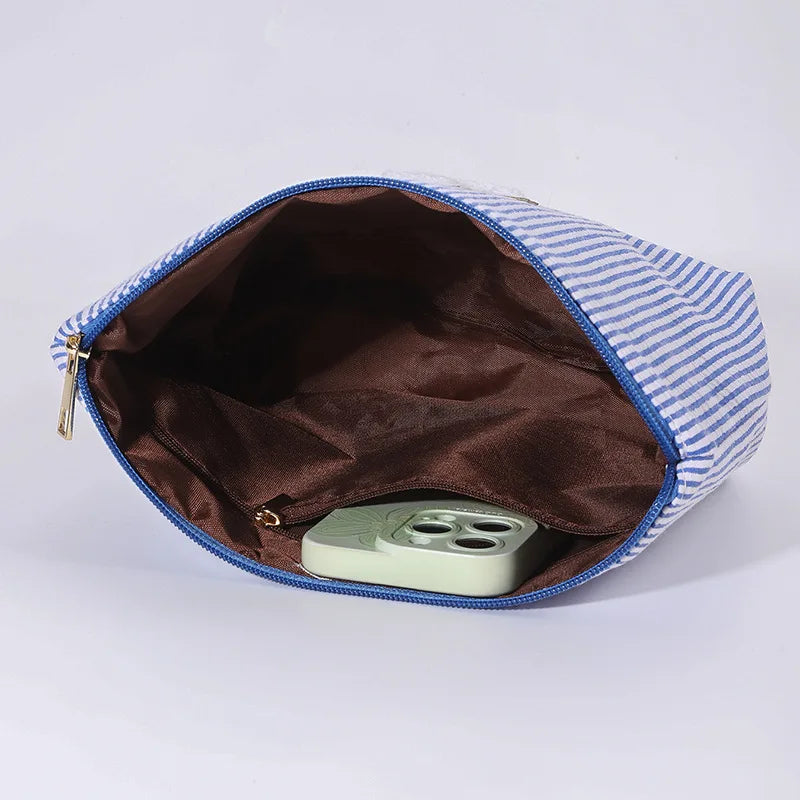2-Piece Striped Makeup Bag Set | Travel Cosmetic Organizer