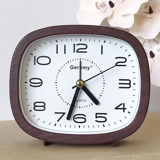 Simple retro imitation wood grain alarm clock - home desktop square clock ornament - student large digit bedside clock Peaceful Pleasures Health and Wellness