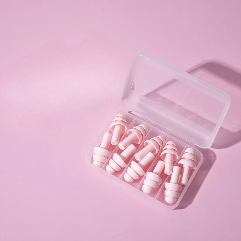 Silicone Comfortable Earplugs 5 Pairs Per Box Noise-proof Suitable for Swimming and Sleep Protection Peaceful Pleasures Health and Wellness Pink
