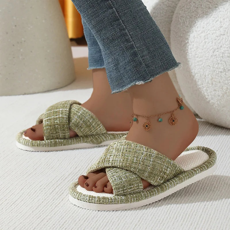 Women's Anti-Slip Cross Strap Flat Slides & Summer Slippers