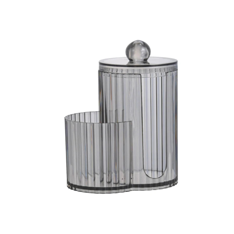 2-Grid Q-tip & Cotton Ball Dispenser Canister – Plastic Vanity Organizer for Cotton Swabs, Rounds & Pads