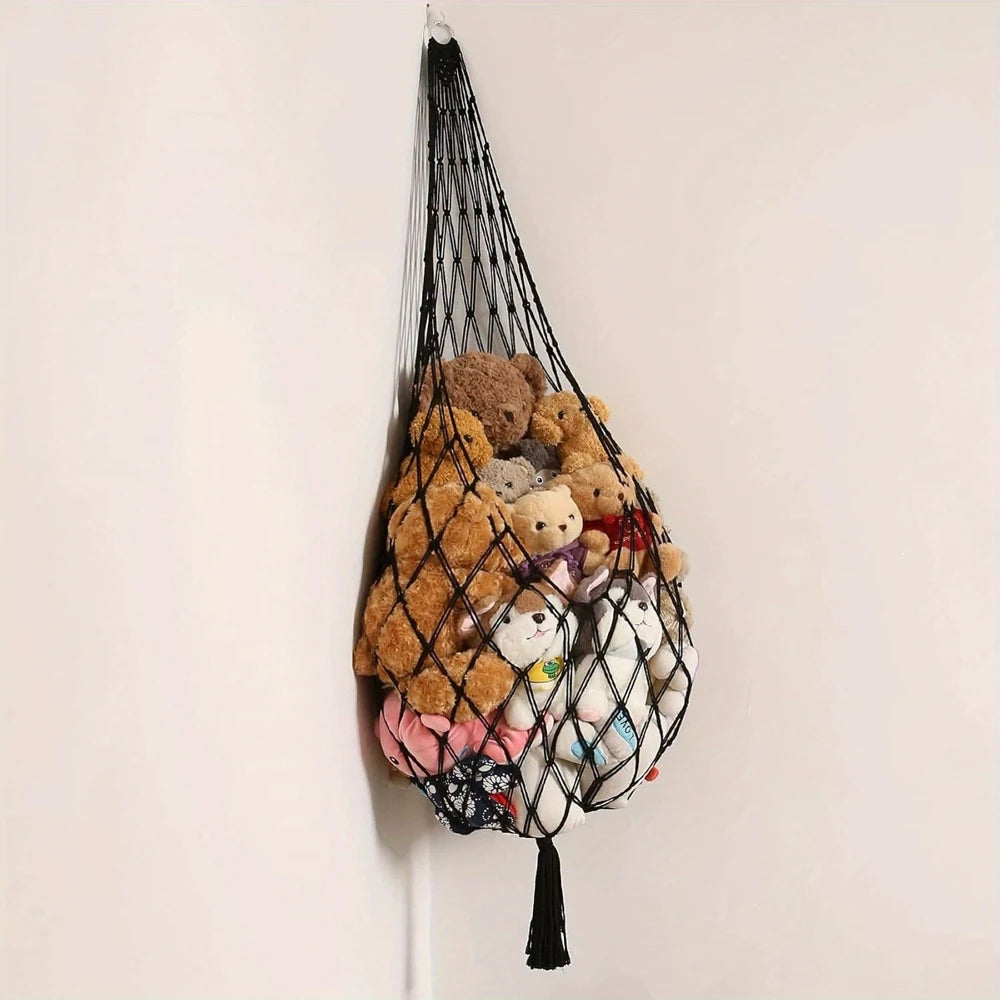 Large Macrame Stuffed Animal Hammock | Boho Corner Toy Storage Toy Storage Hammock Peaceful Pleasures Health and Wellness Black