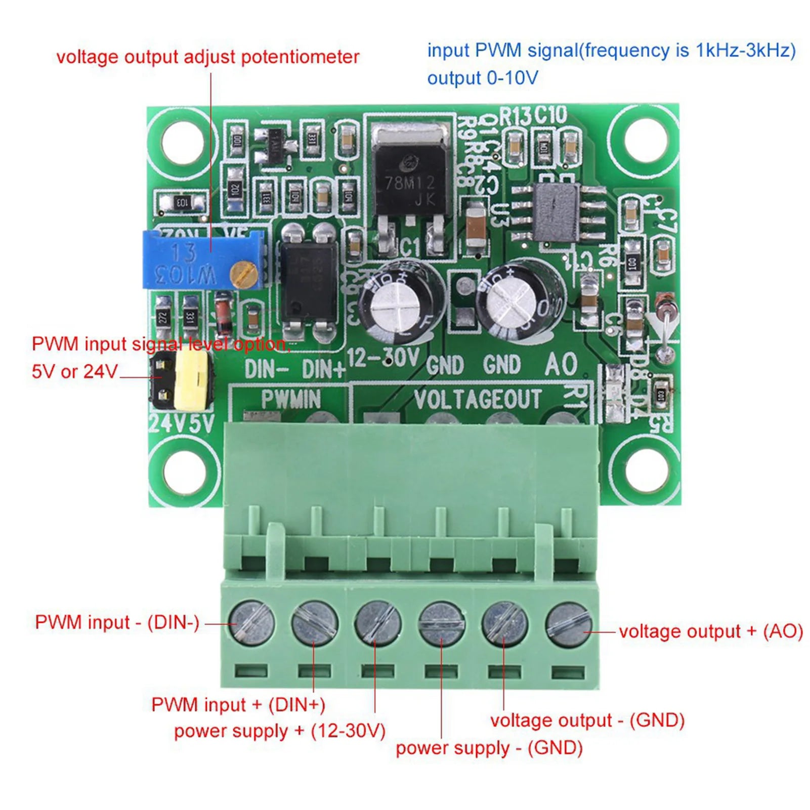 1-3KHZ PWM Signal to Voltage Converter 1-3KHZ 0-10V PWM Signal to Voltage Converter Module Digital Analog Board Peaceful Pleasures Health and Wellness