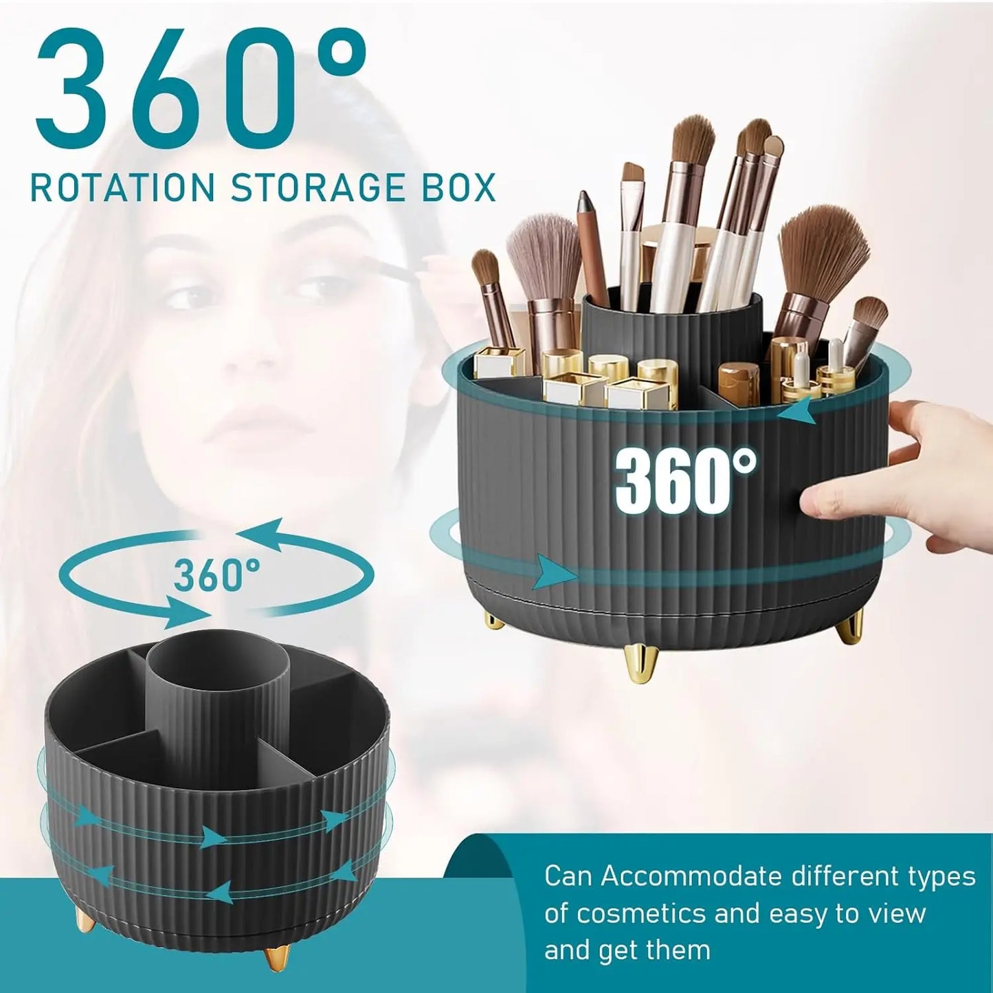 360° Rotating Makeup Organizer | 5-Slot Cosmetic Brush Holder