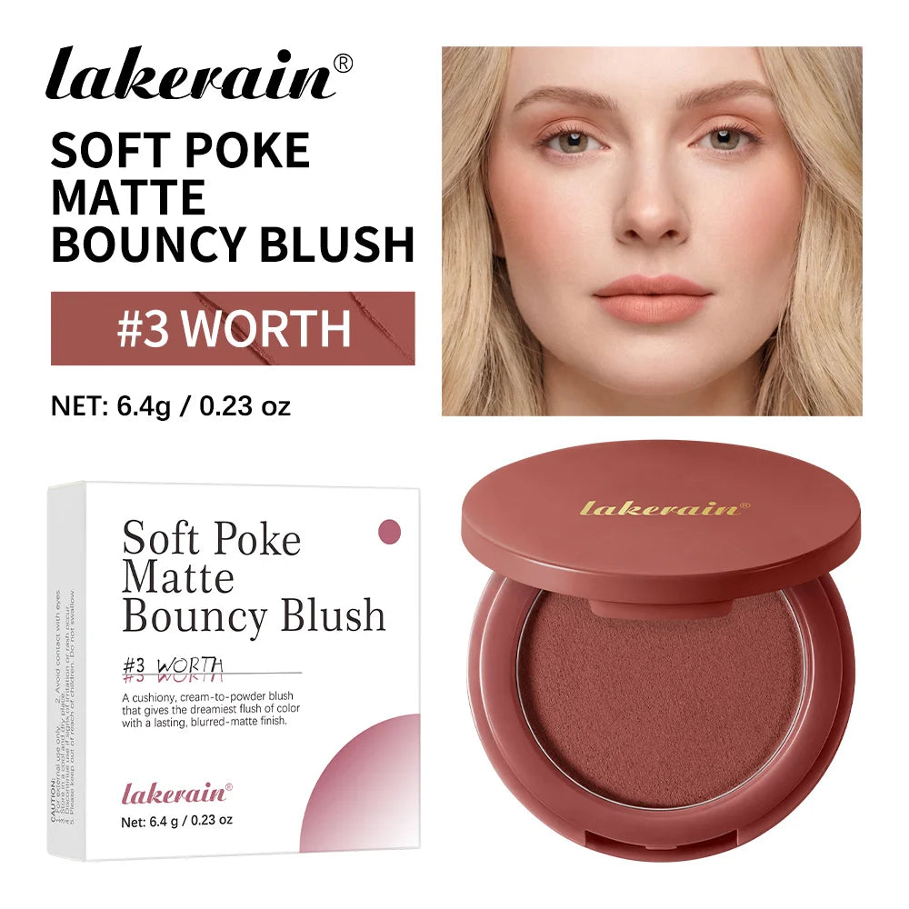Lakerain Soft Poke Matte Blush Fresh Silky-smooth Skin Finish Long Lasting Luminosity Moisturizing Natural Matte Bouncy Blusher Peaceful Pleasures Health and Wellness 03 Worth