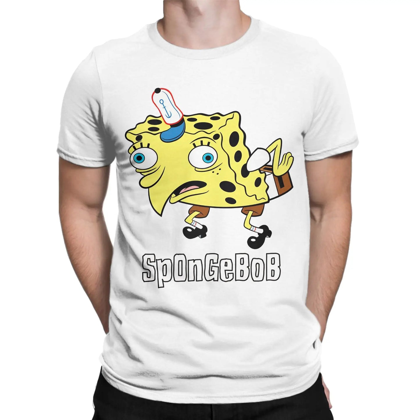 Men's T-Shirt S-Spongebobs Vintage 100% Cotton Tee Shirt Short Sleeve SpOnGeBoB Meme T Shirts Round Neck Clothes 6XL Peaceful Pleasures Health and Wellness