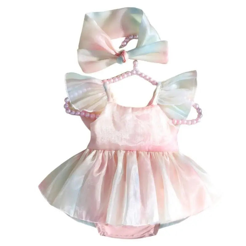 Baby Girl Bowknot Romper Dress & Headband Photo Outfit Set