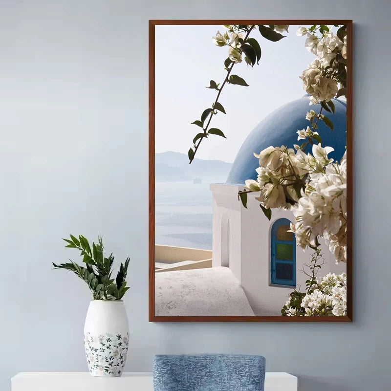 Santorini Greece Canvas Wall Art | Aesthetic Travel Poster