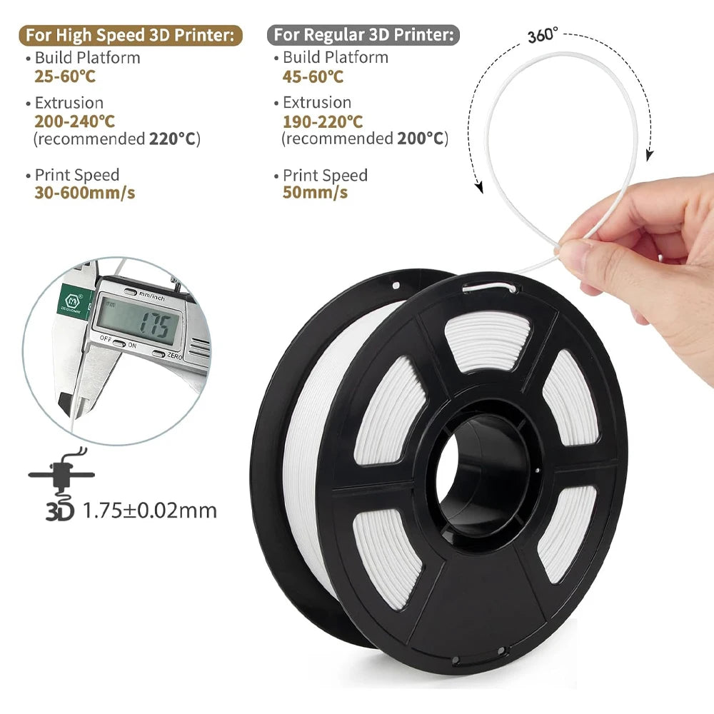 3D Maliang PLA Filament 1.75mm ±0.02mm | 500g Black & White