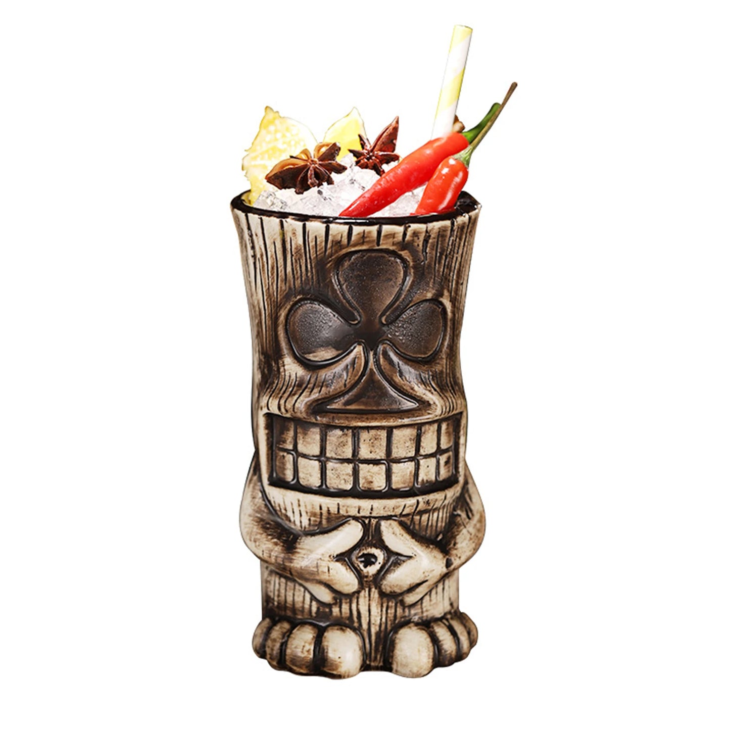 Hawaiian Cocktail Cups Creative Style Ceramic Mug Beer Beverage Tiki Mug Wine Mug Bar Tools Home Bar Party Drinkware Cups Peaceful Pleasures Health and Wellness O 450ML