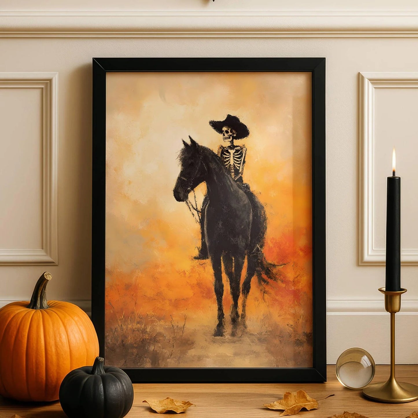 Skeleton Cowboy Illustration Bucking Bronco Print Gothic Wall Decor Horse Poster Quirky Art Western Poster Retro Rodeo Art Cowgi Peaceful Pleasures Health and Wellness WS9013-2 20x30cm Unframed