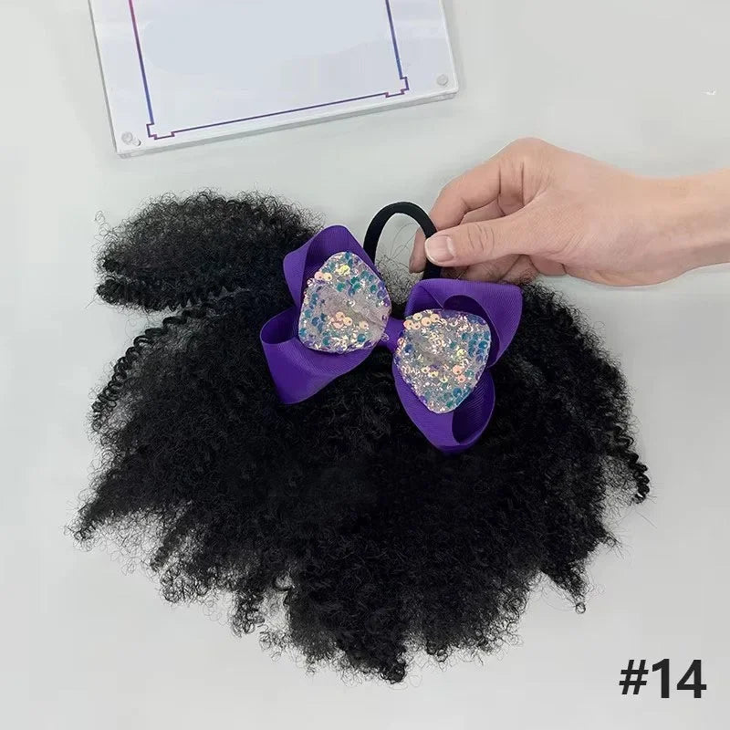 2pcs/ Luxury Kids Hair Buns Kids Afro Puff Soft Like Natural Human Hair Hand Feel Marley Kinky Bulk for Hair Girl with Elastic Peaceful Pleasures Health and Wellness Purple