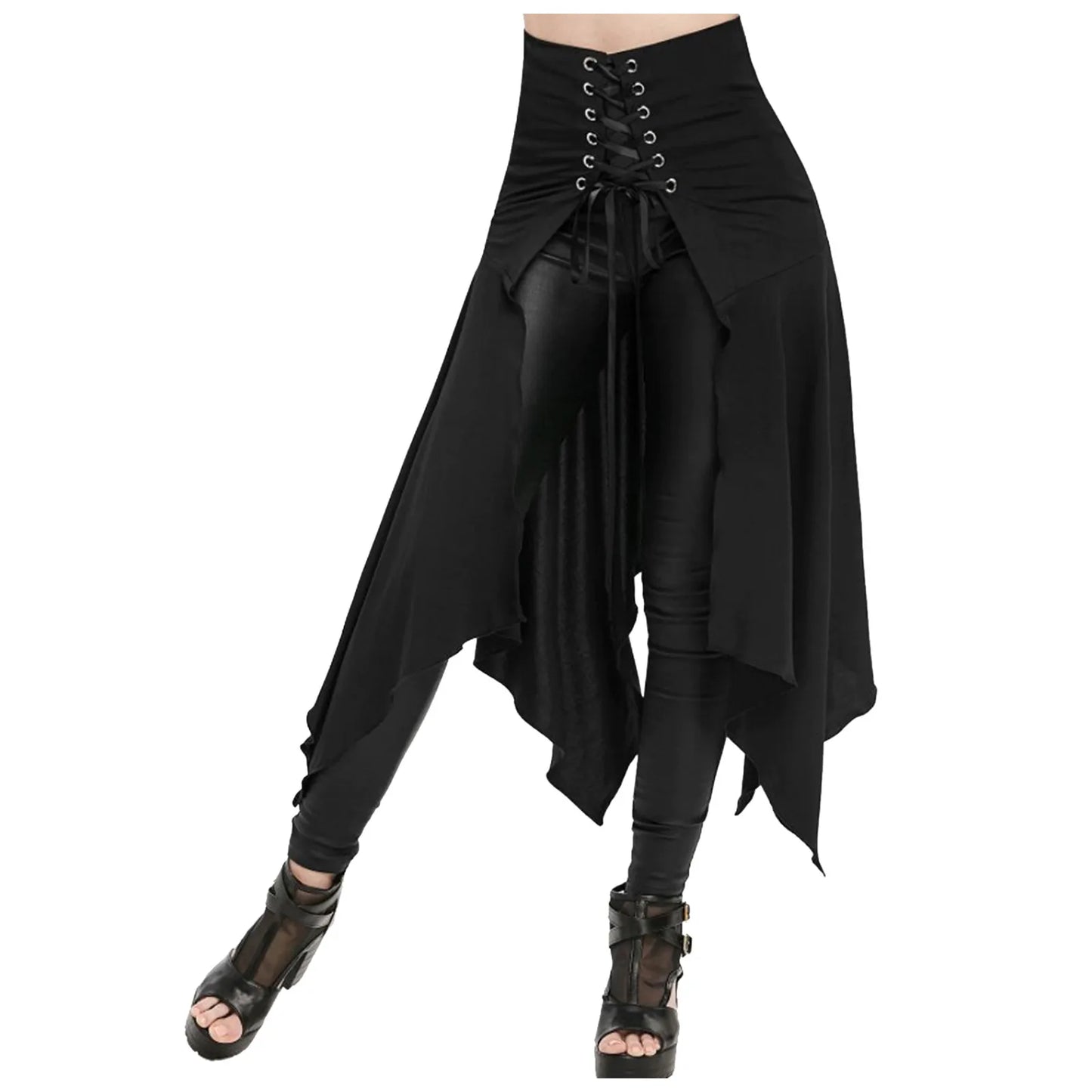 Gothic Skirt Black Medieval Vintage High Waist Skirt Lacing Irregular Umbrella Skirt Festival Steampunk Long Skirts For Women Peaceful Pleasures Health and Wellness