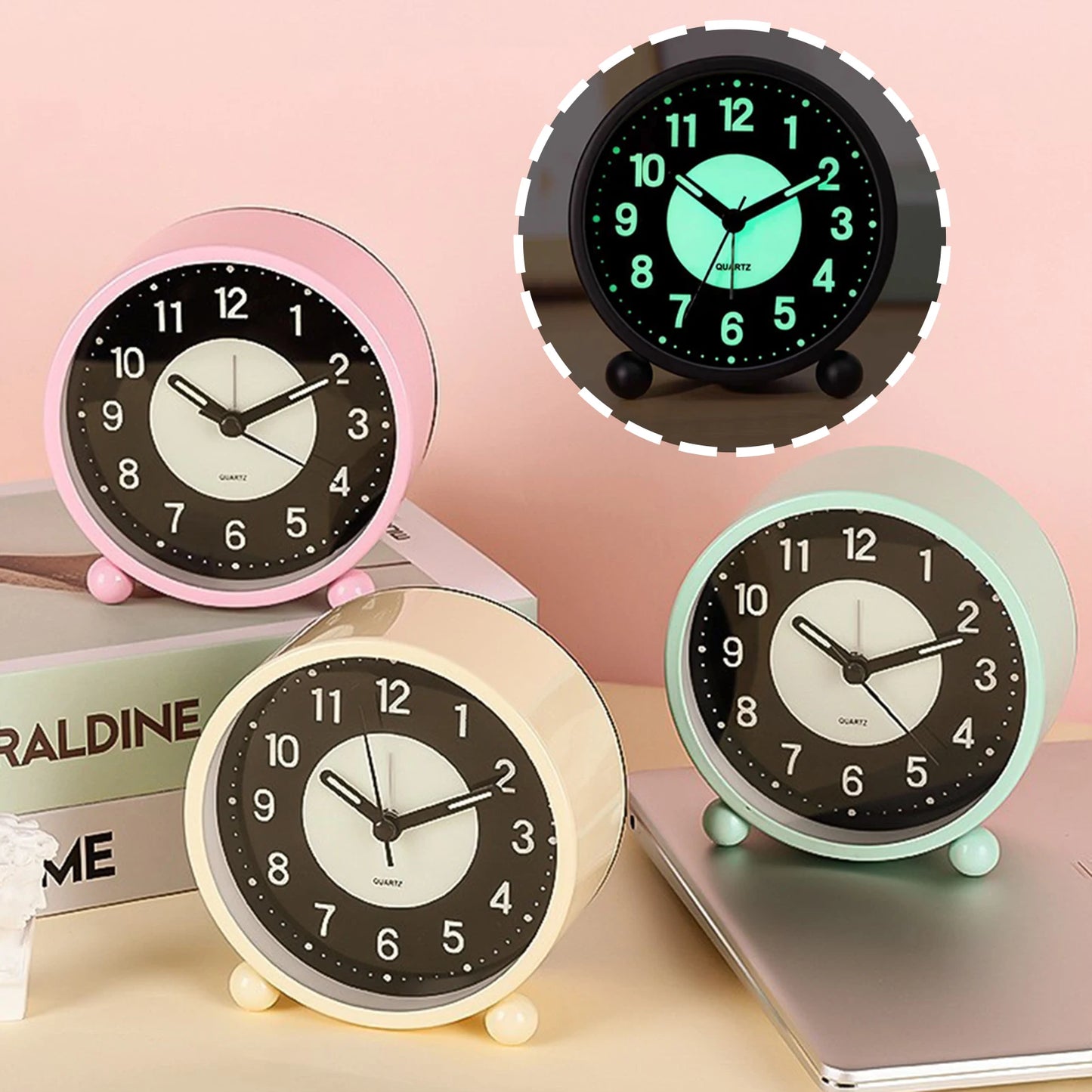 Retro Desk Clock,Glow-in-the-Dark Battery Operated Alarm Clock,Multifunctional Table Clock Battery Powered-No Cords For Kitchen, Peaceful Pleasures Health and Wellness