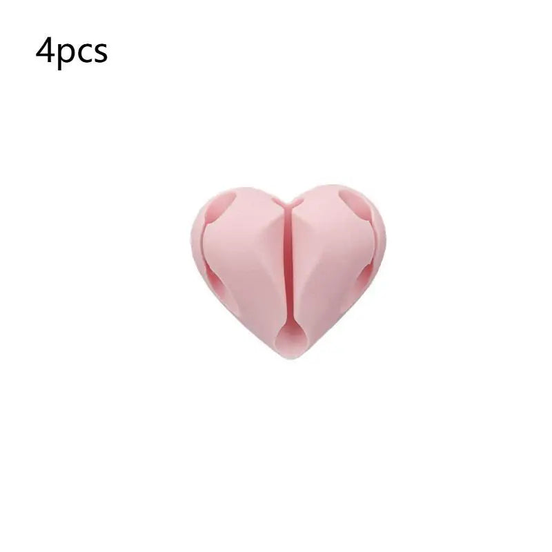 Self Adhesive Silicone Heart Shaped Cable Organizer 4PCS USB Charging Desk Clip Holder Home Office Wire Holder Clip Peaceful Pleasures Health and Wellness Pink