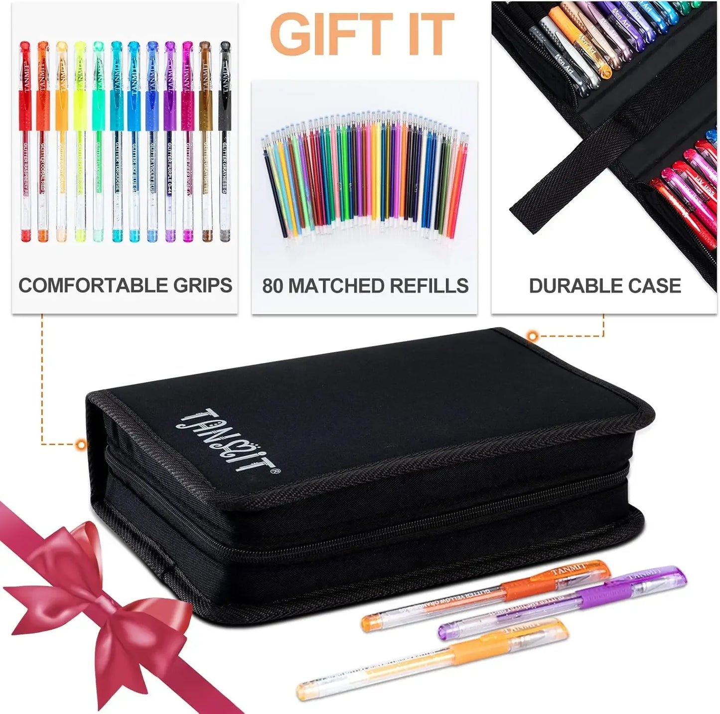 160 Glitter Gel Pens Set with Case, 40% More Ink Peaceful Pleasures Health and Wellness