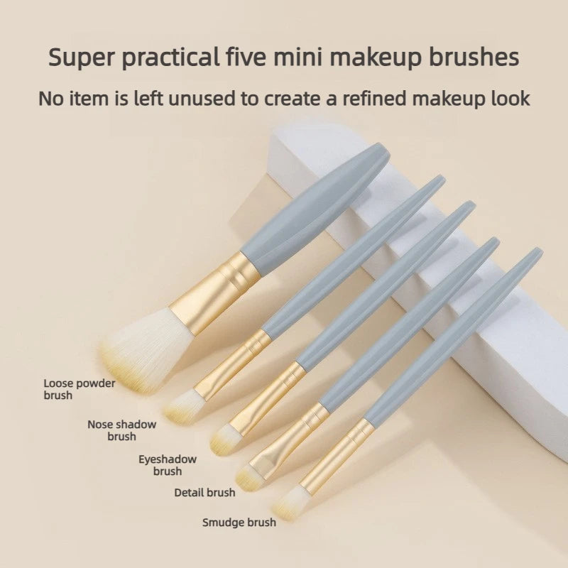 5Pcs Portable Makeup Brush Set with Mirror - Foldable Travel Kit ，Mini Makeup Brush Set Travel Makeup Brush Set Peaceful Pleasures Health and Wellness