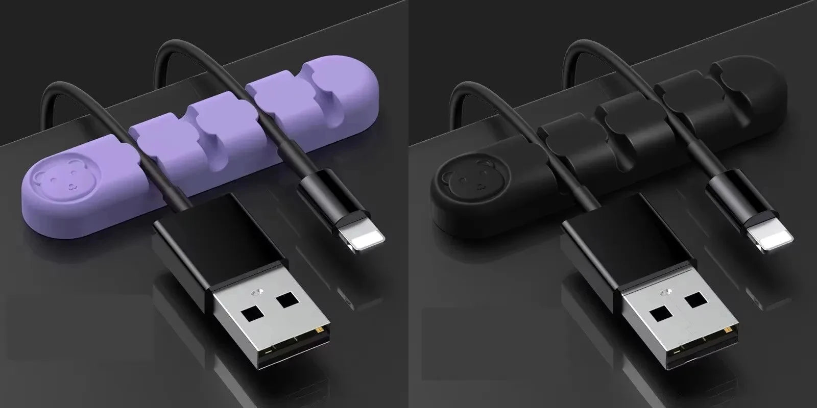 4 Wire Slot USB Cable Organizer Management Wire Holder Cable Winder Tidy Silicone Clips For Mouse Keyboard Earphone Protector Peaceful Pleasures Health and Wellness 1 purple 1 black