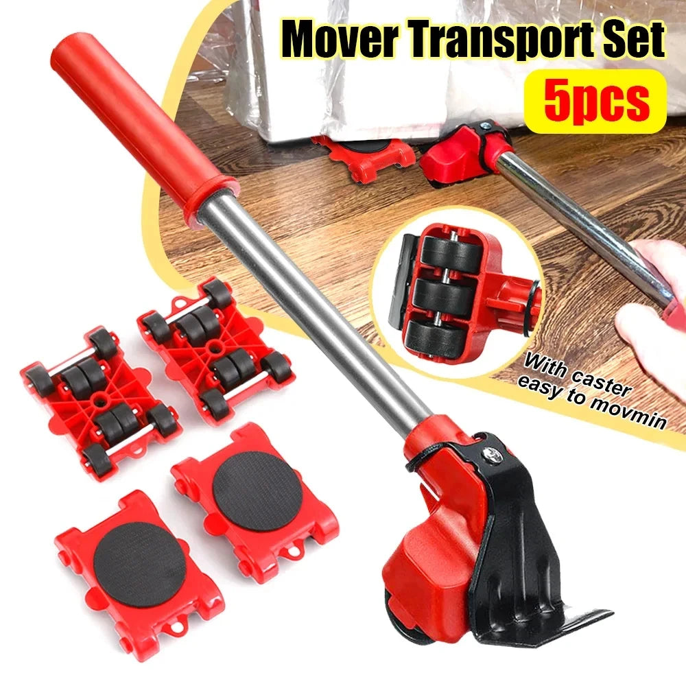 5Pcs/Set Heavy Duty Furniture Lifter Mover Roller with Wheel Bar Moving Device Lifting Helper Furniture Moving Transport Tool Peaceful Pleasures Health and Wellness