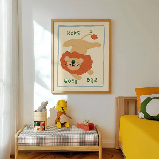 Cartoon Lion "Have A Good One" Quote Canvas Wall Art Print Canvas Wall Art Print Peaceful Pleasures Health and Wellness G4967 21x30cm Black Framed
