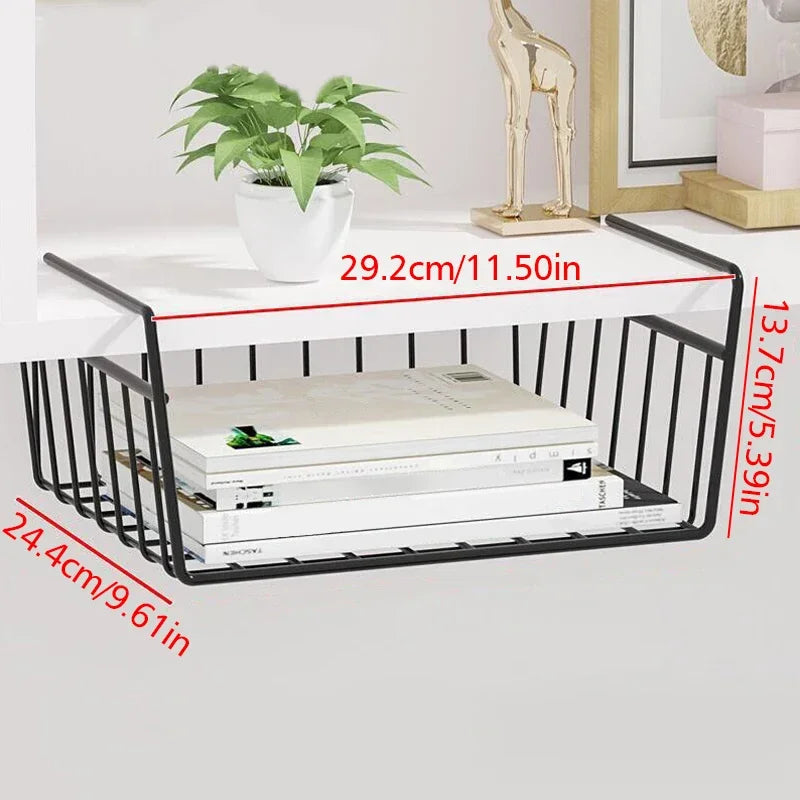Under-Cabinet Metal Hanging Basket – Kitchen & Office Organizer