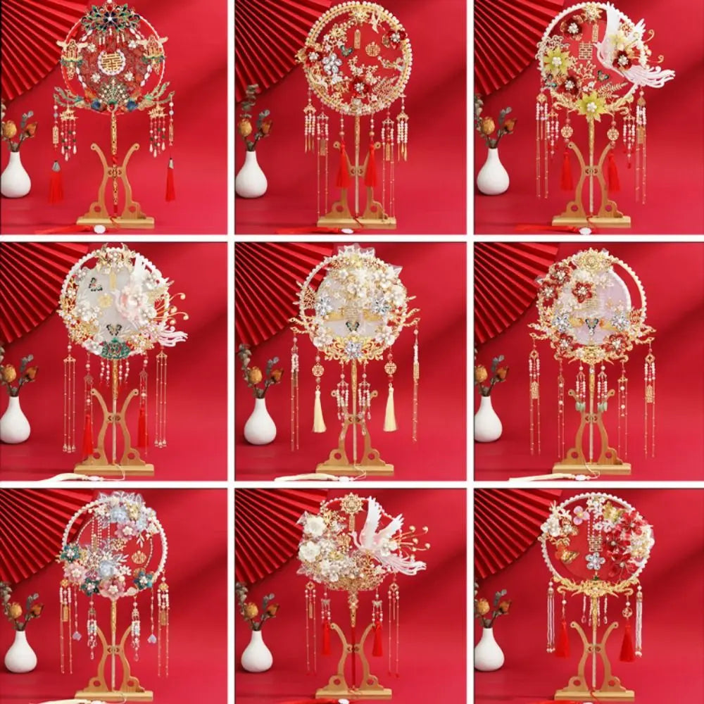 Handmade Chinese Bridal Fan – Silk Tassel & Flower Wedding Fan