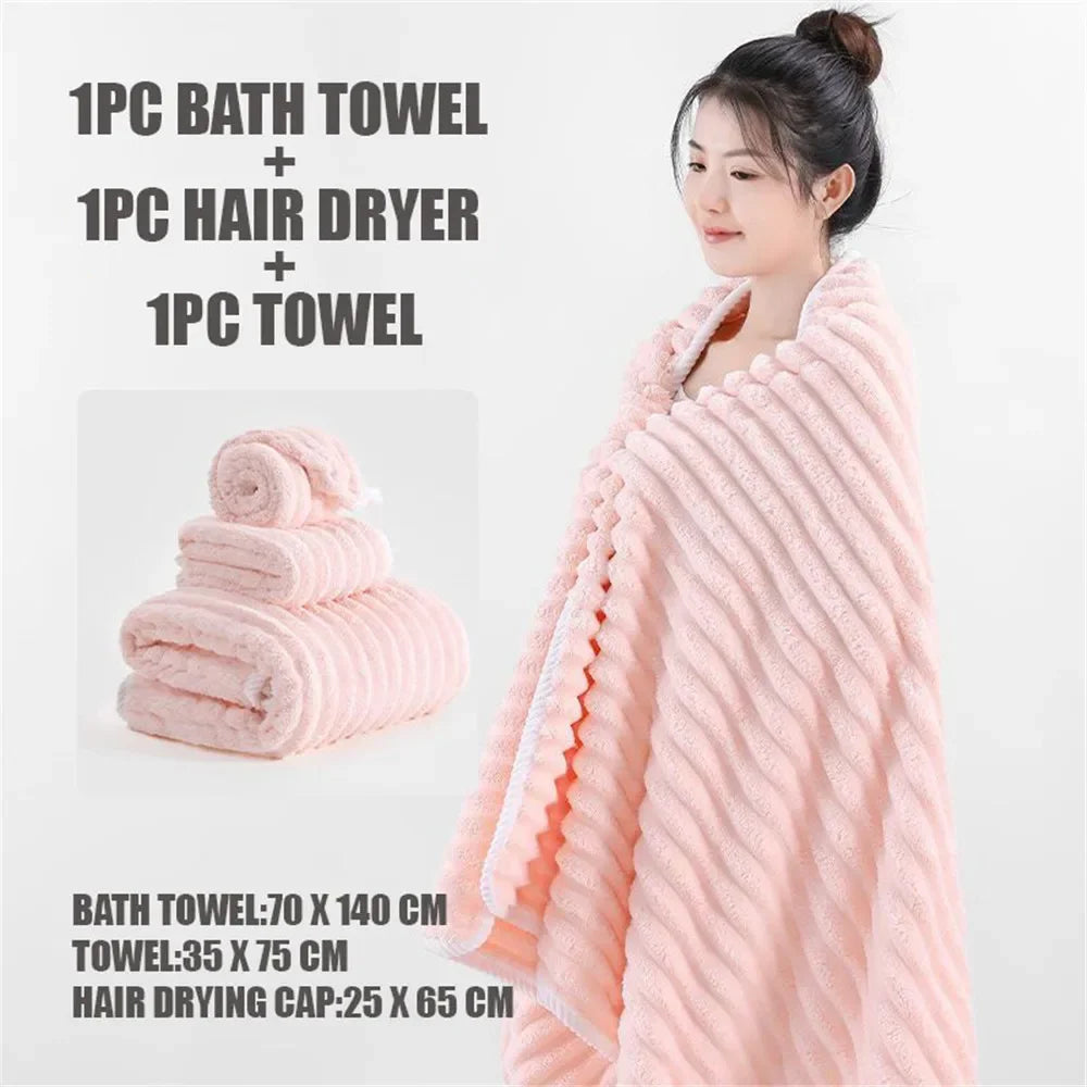 Coral Velvet Bath Towel Set – Soft, Absorbent, Non-Shedding
