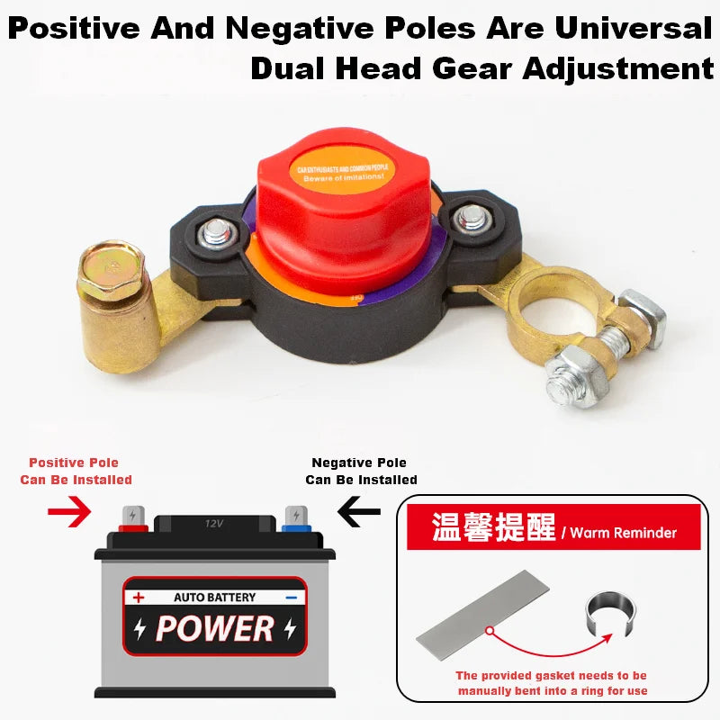 Car Battery Disconnect Switch LED Voltage Display 12/24V