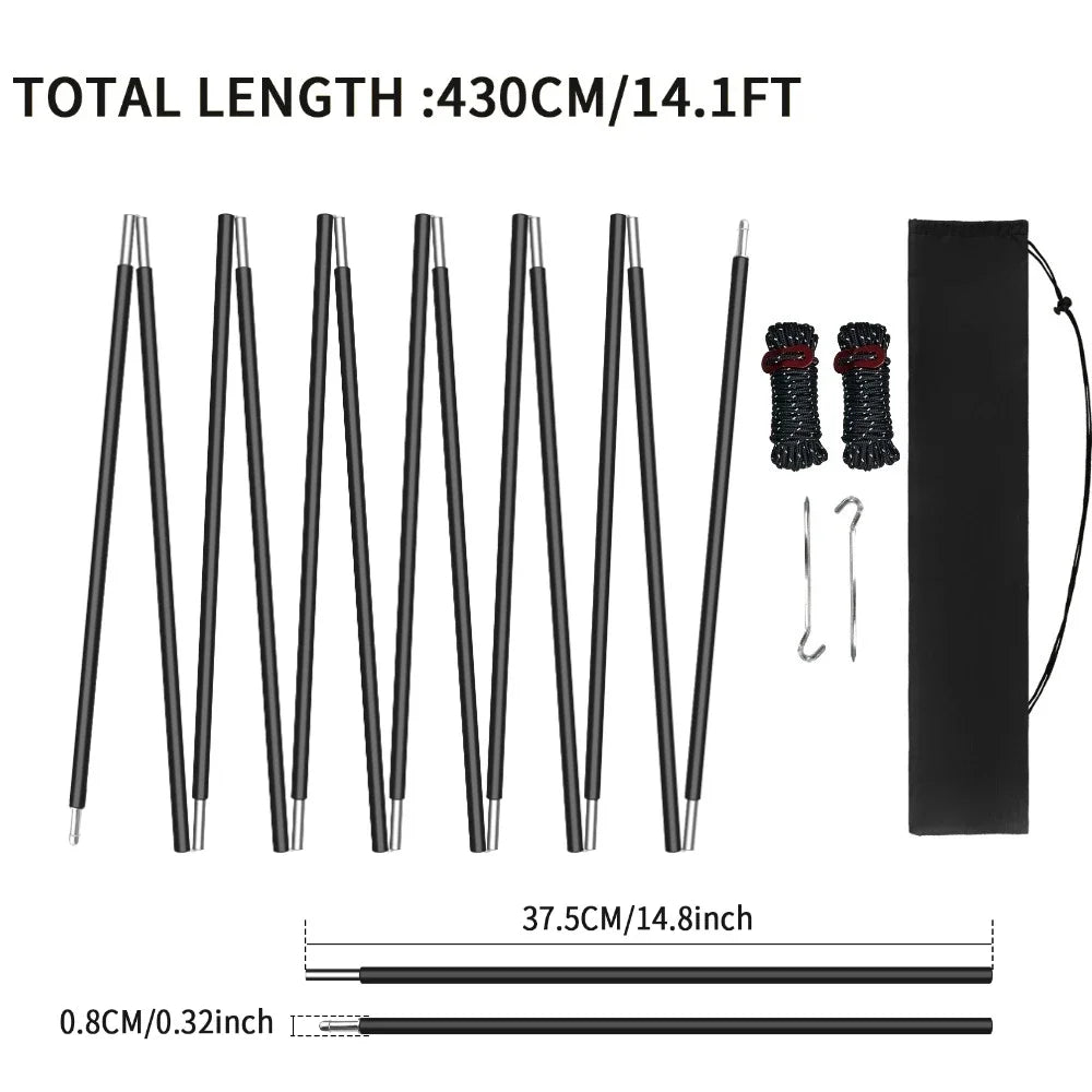 Pre-Assembled Tent Pole Stakes Aluminium Tarp Rod Replacement Camping Accessori Multifunction Lightweight Tent Poles Repair Kits Peaceful Pleasures Health and Wellness 1Pcs 4.3M Black Kits