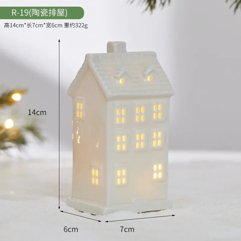 Ceramic Creative Ornaments Small Houses Christmas Decorations Christmas Glowing Snow Houses Home Furnishings INS Ornaments Decor Peaceful Pleasures Health and Wellness R-19