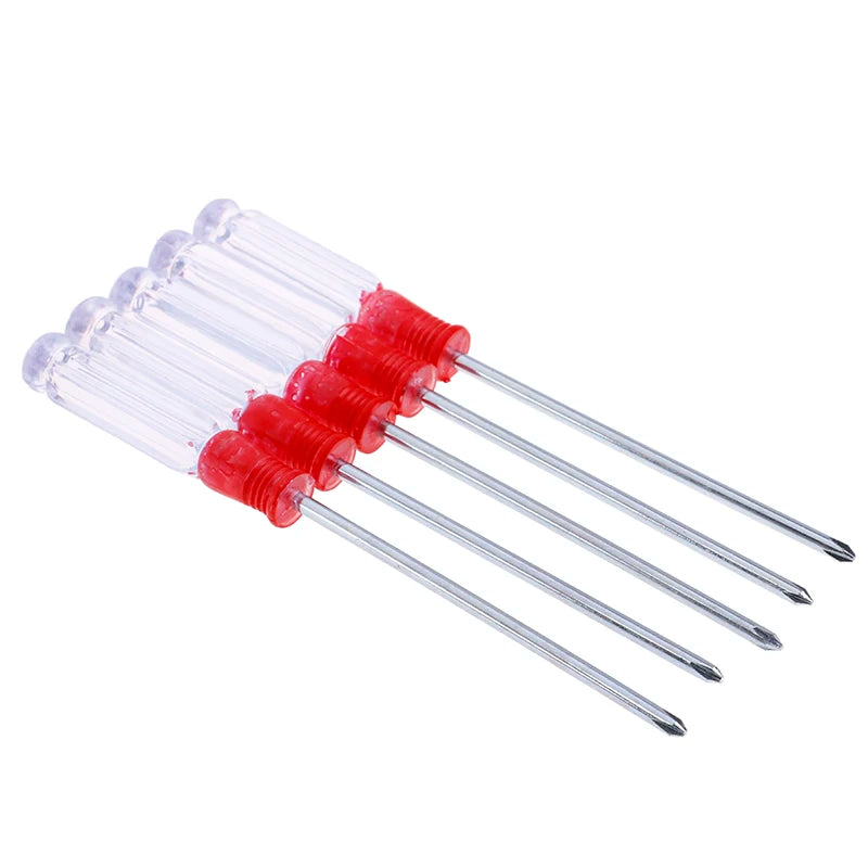 5Pcs 3 Inch Small Precision Flat-blade/Cross Screwdriver Red Blue Plastic Handle Screwdriver Home Repair Tools Set Peaceful Pleasures Health and Wellness Red