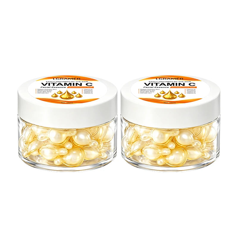 Vitamin C Brightening Essence Capsules,Moisturizing Anti-Aging Facial Essence,Firming Skin Care Capsules Suitable for All People Peaceful Pleasures Health and Wellness 2 boxes