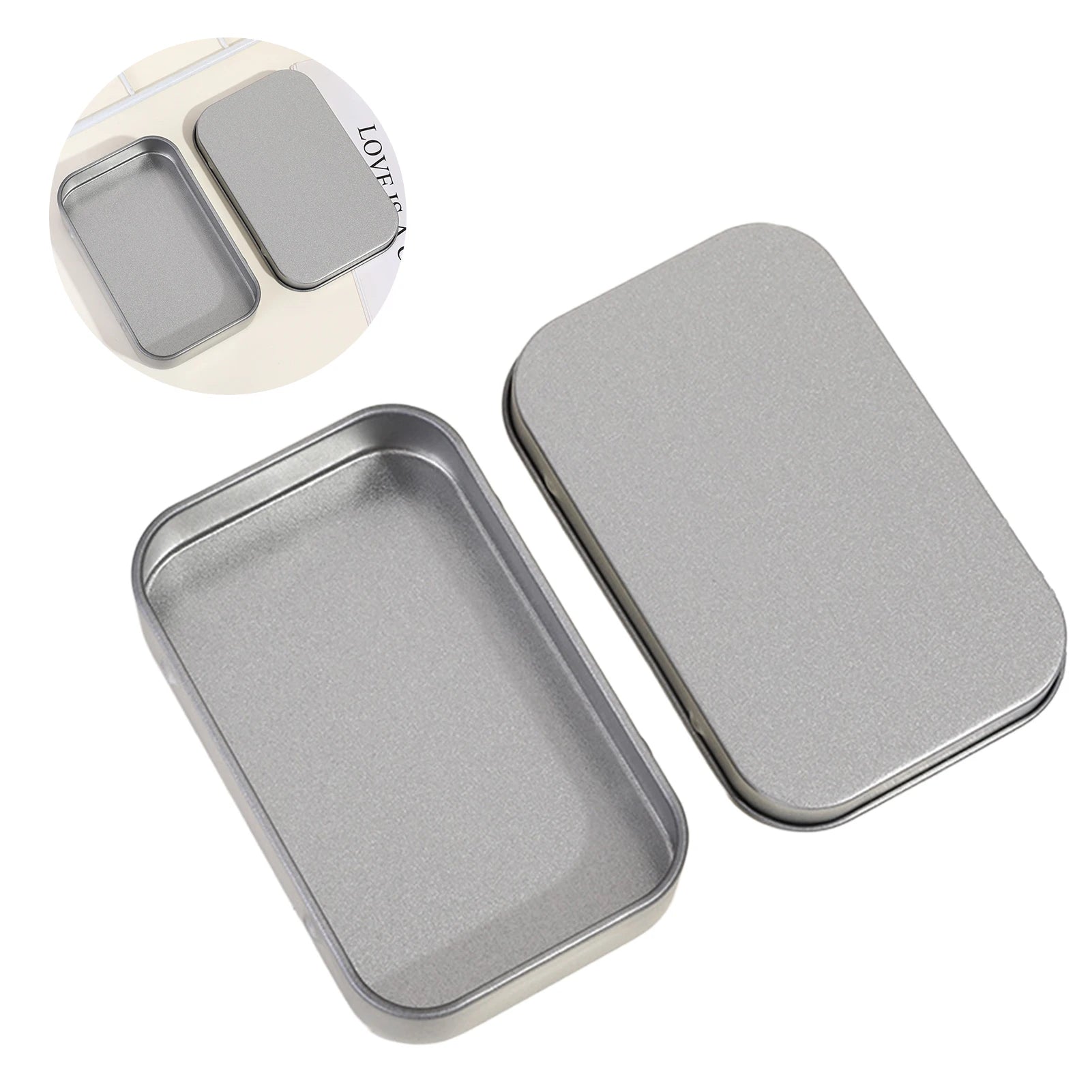 10PCS Metal Empty Hinged Tins Box Silvery Metal Hardware Iron Box with Lids for Keychains USB Flash Drive Small Items Peaceful Pleasures Health and Wellness Flat lid