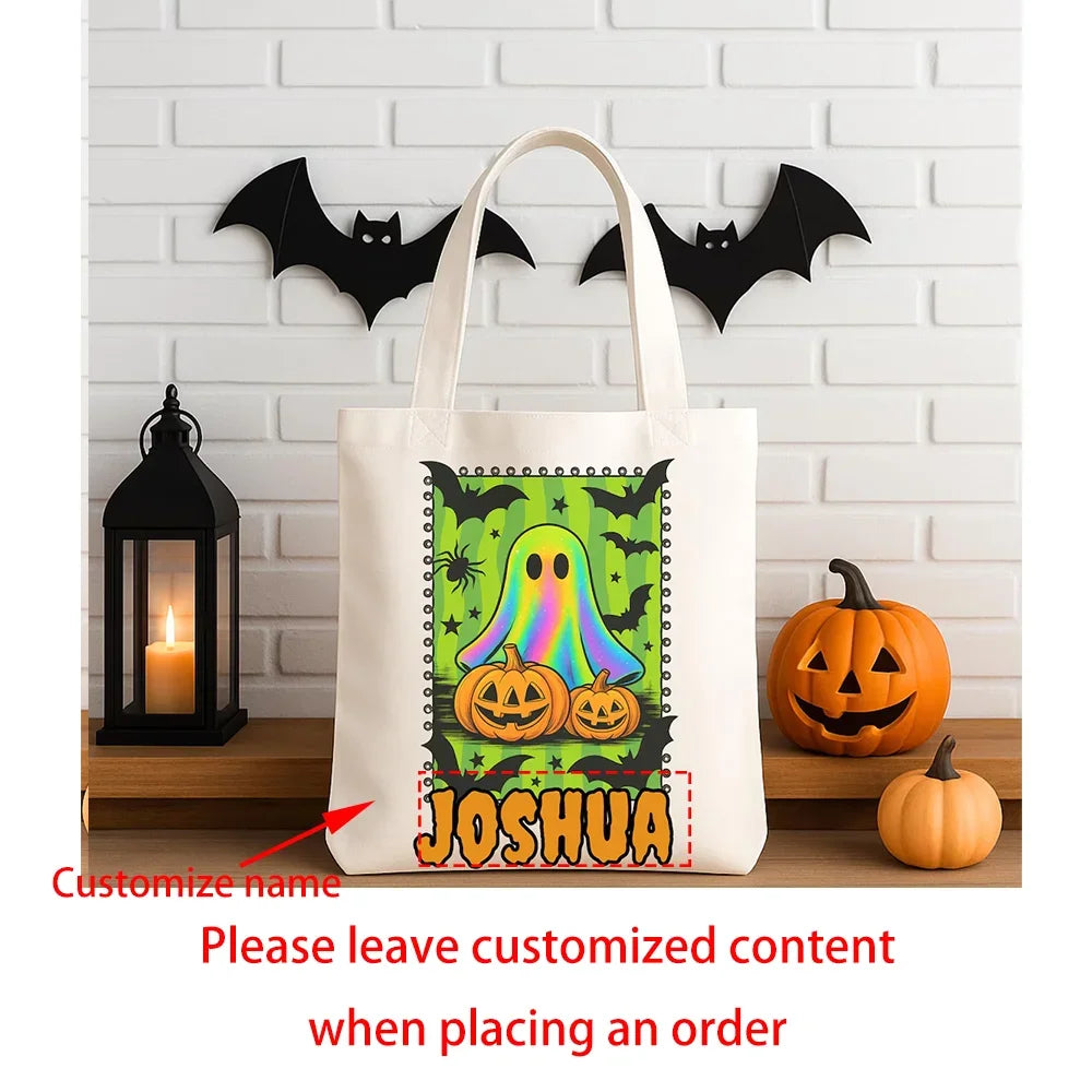 Personalized Halloween Ghost Tote Bag | Custom Name Candy Bag Personalized Tote Bag Peaceful Pleasures Health and Wellness