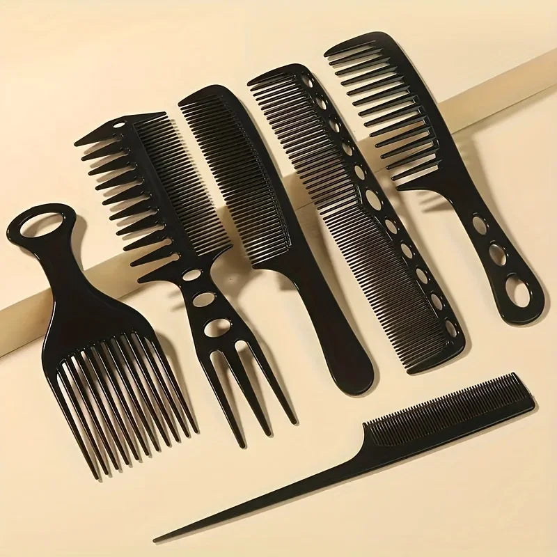 6-Piece Black Hair Comb & Brush Set – Salon Styling Kit