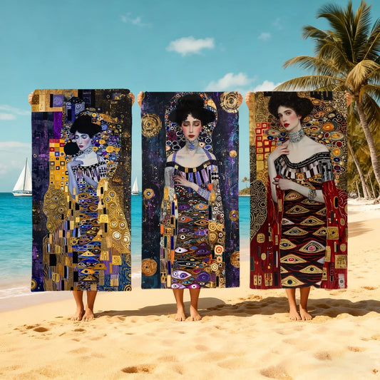 Gustav Klimt Art Quick-Dry Beach Towel | Pool Travel Gym Quick-Dry Beach Towel Peaceful Pleasures Health and Wellness