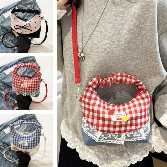 Women's Plaid Bow Dumpling Crossbody Canvas Bag | Handbag Crossbody Handbag Oasis Select
