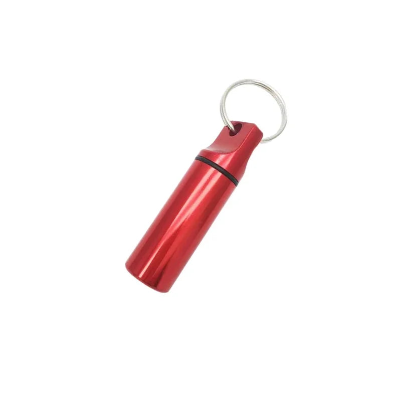 Aluminum Waterproof Pill Box Cases with Sealed Storage, Flat Head, Round Alloy Cartridge and Keychain for Vitamin Fish Oils Peaceful Pleasures Health and Wellness No.5