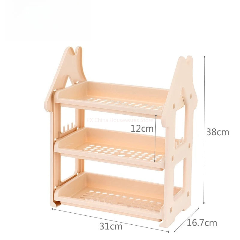 Small House Style 2/3 Layer Kitchen Spice Rack Organizer Plastic Condiment Bottle Shelf for Counter/Bathroom/Desktop Peaceful Pleasures Health and Wellness 3 Tiers Yellow