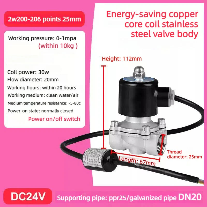 Electric Solenoid Valve DN15/20/25 – 304 SS, NC, AC220V/DC24V