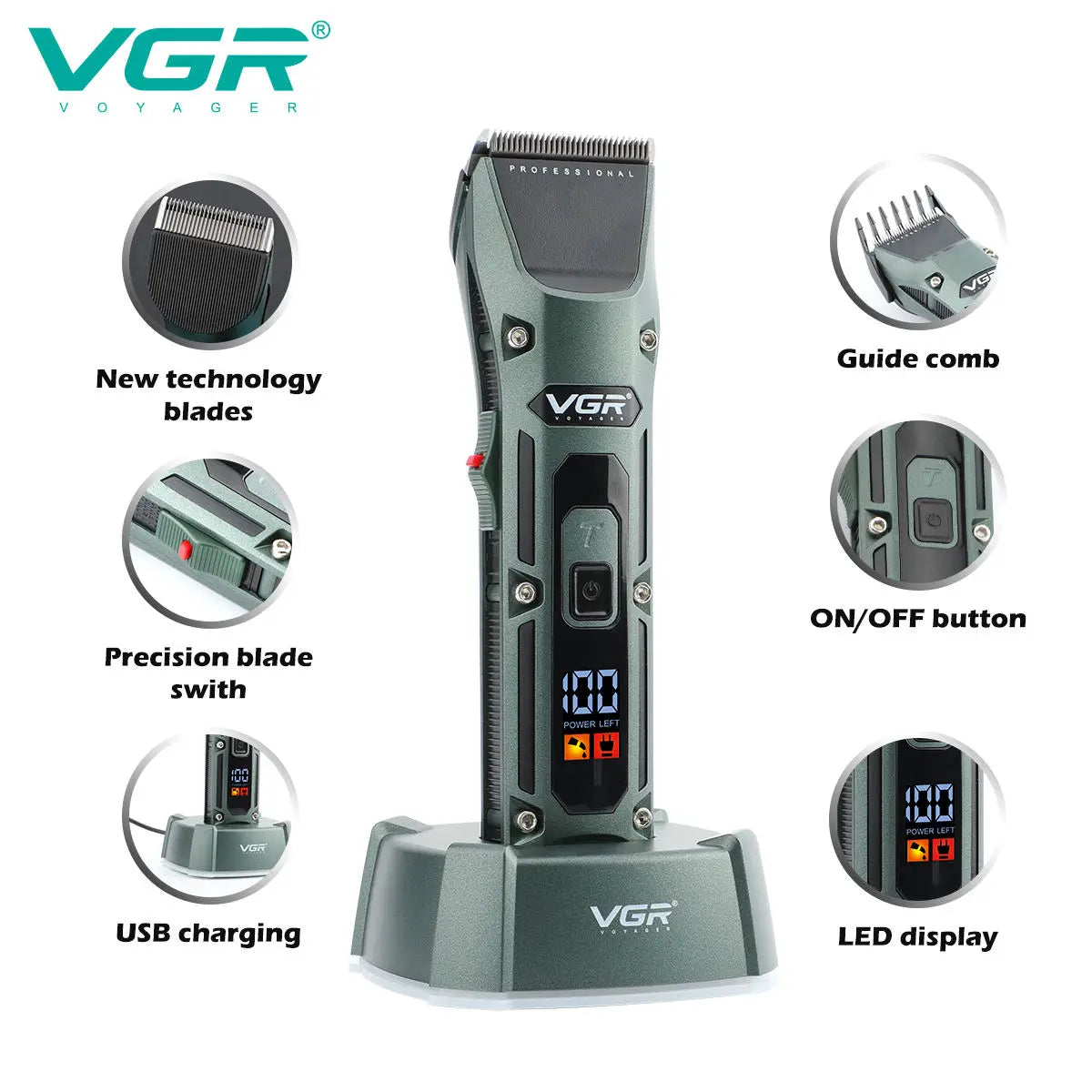 VGR V-696 New metal Popular Salon Barber Hair Cut Machine Professional Cordless Hair Trimmer Electric Hair Clippers for Men Peaceful Pleasures Health and Wellness