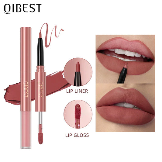 QiBest 2-in-1 Lip Liner & Gloss Pen – 6 Colors, Matte Lip Liner & Gloss Oasis Select