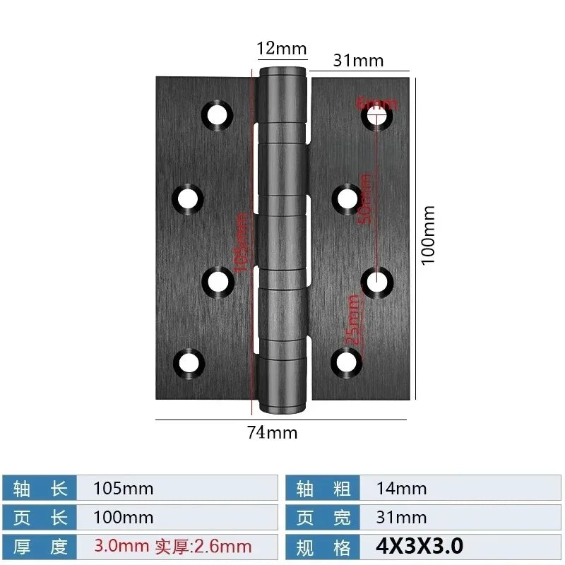 stainless steel Mute Hinge Room Door 4 Inch Bearings Hinges 3mm Thick Heavy Doors Strong Load Bearing Gemel Furniture Hardware Peaceful Pleasures Health and Wellness black 4 inch