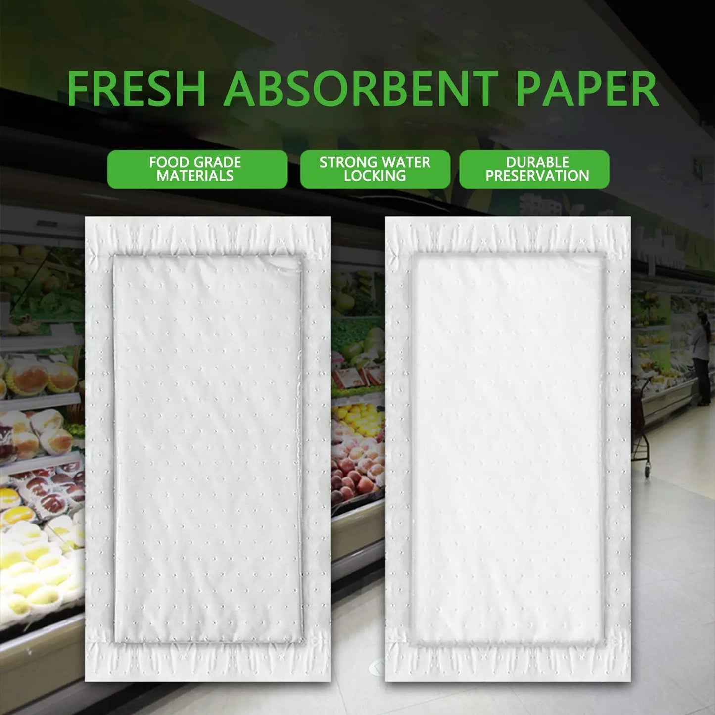 100PCS Food Safe Absorbent Pads, Hygienic Dri-Lock Sheets for Meat, Fish, Produce Packaging in Kitchen, Shop & Refrigerator Peaceful Pleasures Health and Wellness