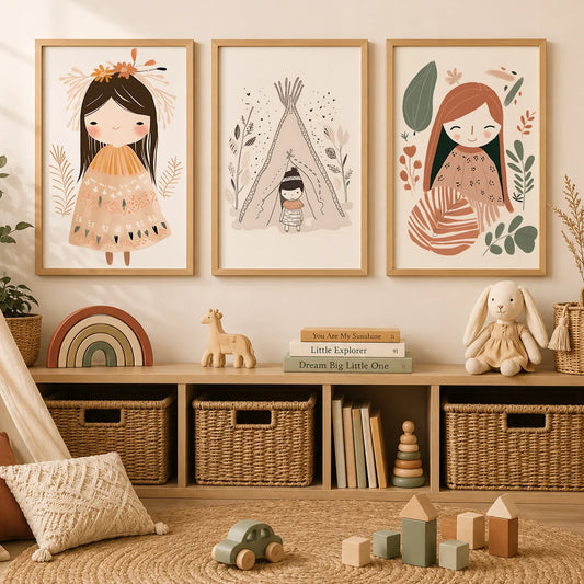 Nursery Wall Art Boho Cute Girl Teepee Canvas Painting Nordic Poster Print for Baby Girl Kids Bedroom Decor Peaceful Pleasures Health and Wellness